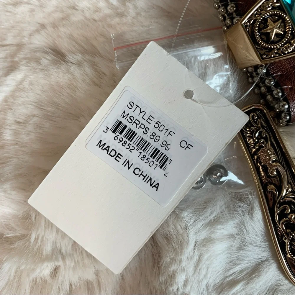 Men's West Star Texas Leather Bling Belt with Blue Crystal Conchos Size Large - Picture 9 of 11